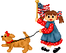 Girl walking dog and waving an American Flag for the 4th of July!