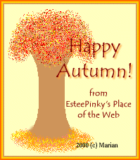Happy Autumn from Estee Pinky (shows autumn leaves on a tree)