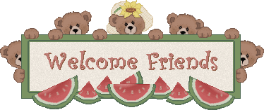 bears around a sign with watermelon wedges