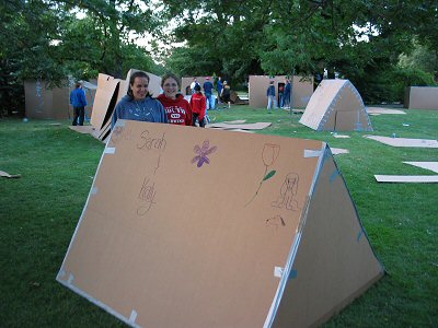 Katy and Sarah outside their shanty