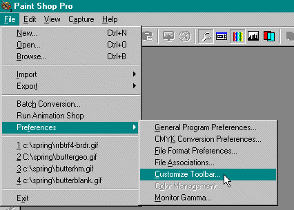 First step to customizing the toolbar in paint shop pro.